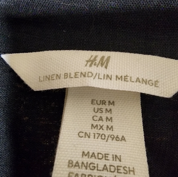 Linen black oversized shirt, with collar, linen Cotton blend, h&m, v-neck - Picture 3 of 6